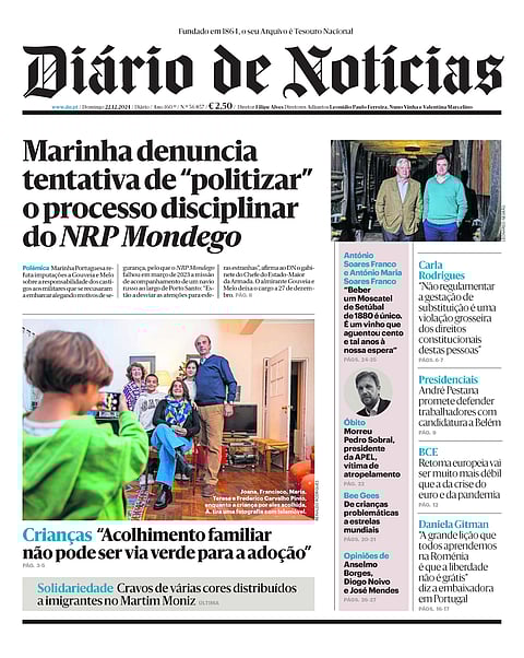 A primeira página do DN deste domingo