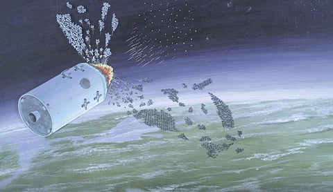Ilustração de 1986 de um ataque no espaço.