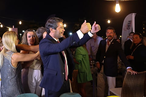 Ventura à chegada ao comício que abriu o ano político do Chega.