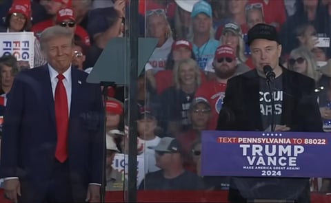 Musk investiu muito dinheiro na campanha de Trump, mas começou a lucrar logo no dia seguinte à eleição. - Foto: Youtube