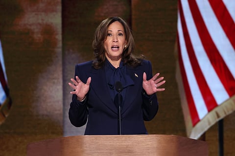 Kamala Harris, candidata democrata à presidência dos EUA, na convenção democrata