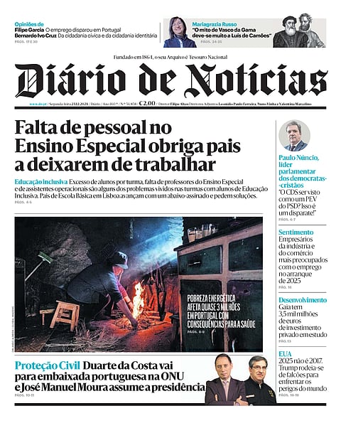 A primeira página do DN desta segunda-feira