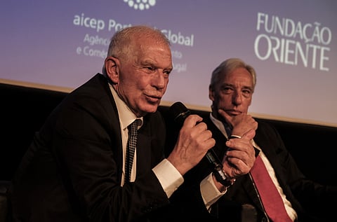 Josep Borrell e João Gomes Cravinho no Seminário Diplomático, em Lisboa.