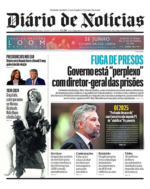 A primeira página do DN desta terça-feira