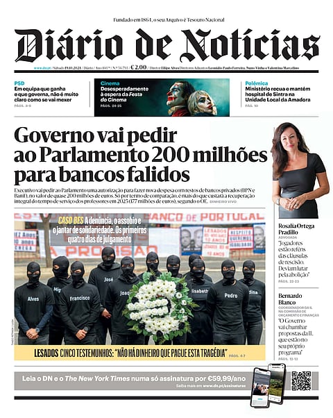 A primeira página do DN deste sábado