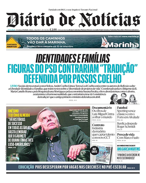 A primeira página do DN deste domingo