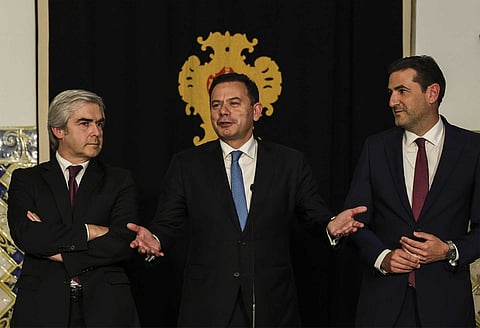 Luís Montenegro foi a Belém com Nuno Melo e Hugo Soares, que deverão ser ministros do seu Governo.