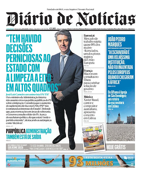 A primeira página do DN desta sexta-feira