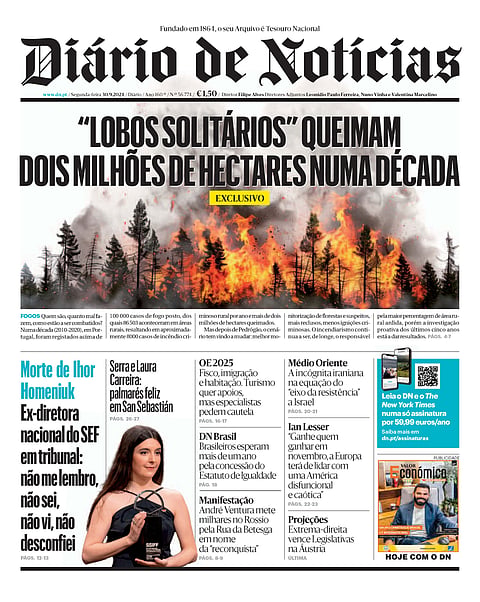 A primeira página do DN desta segunda-feira