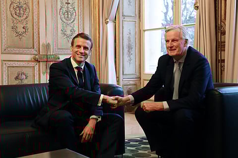 Macron e Barnier em 2020.