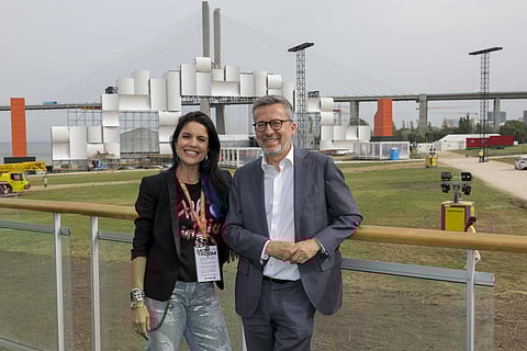 Roberta Medina, vice-presidente do RiR, e Carlos Moedas, presidente da CML, na apresentação da Cidade do Rock.
