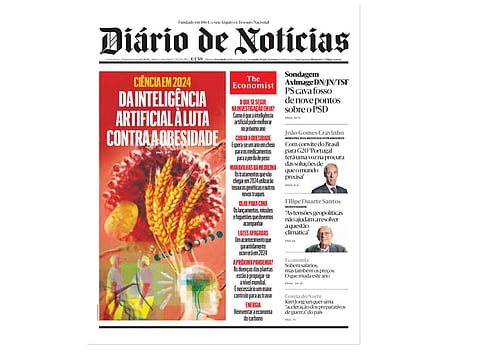 A primeira página do DN de 1 de janeiro de 2024