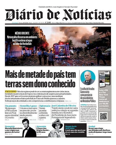 A primeira página do DN deste sábado