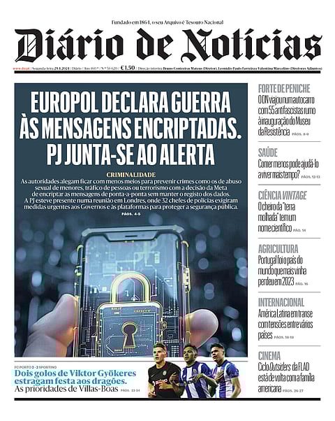 A primeira página do DN desta segunda-feira