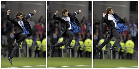 O festejo efusivo de AVB em Dublin, após o FC Porto conquistar a Liga Europa frente ao Braga, em 2011. (ANTÓNIO SIMÕES/GLOBAL IMAGENS)