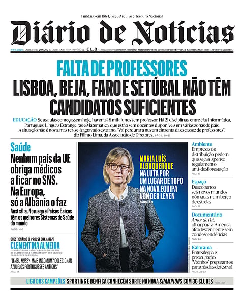 A primeira página do DN desta quinta-feira