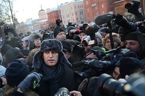 Em 2012, Navalny durante a onda de manifestações populares contra o resultado das eleições que levou Putin de volta à presidência.  James Hill/The New York Times