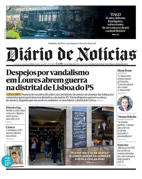A primeira página do DN deste domingo