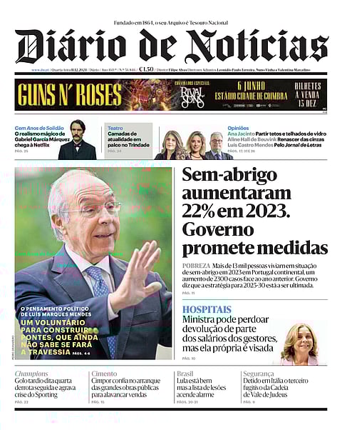 A primeira página do DN desta quarta-feira