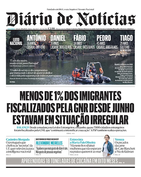 A primeira página do DN deste sábado
