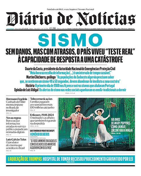 A primeira página do DN desta terça-feira