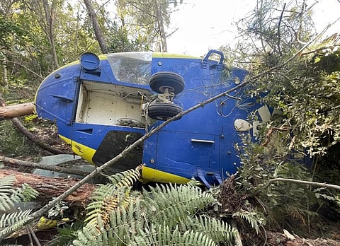 A aeronave do INEM tombou após ter embatido em ramos de árvores.