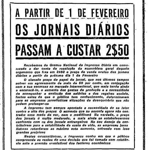 Há décadas que o “preço do papel” é um problema. A diferença, em 1974, é que o preço dos jornais aumentava também por causa da “evolução dos salários.