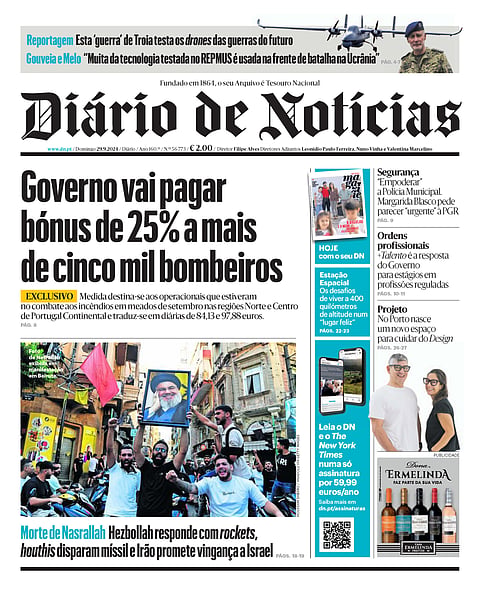 A primeira página do DN deste domingo