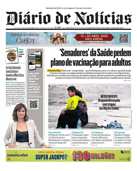 A vacinação de adultos em manchete do DN esta sexta-feira