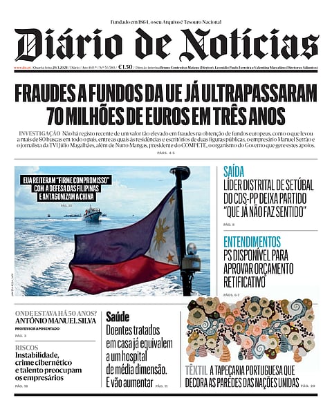 A primeira página do DN desta quarta-feira