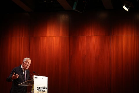 Marcelo Rebelo de Sousa durante a apresentação do livro sobre Mário Soares, A História Contada, dirigido pela jornalista Maria João Avillez, na Fundação Calouste Gulbenkian, em Lisboa.