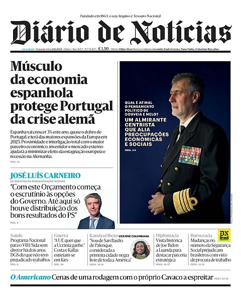 A primeira página do DN desta segunda-feira