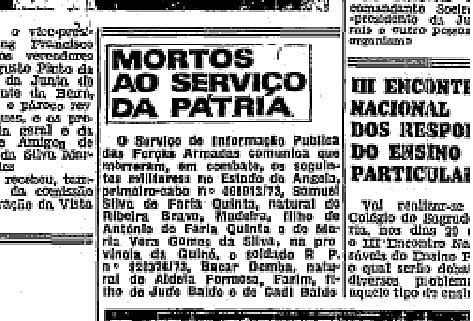 As notícias sobre os mortos em África eram raras e tímidas. A Guerra Colonial, entre 1961 e 1975, provocou 10.409 mortos entre os militares portugueses - segundo o livro Os Números da Guerra de África.
