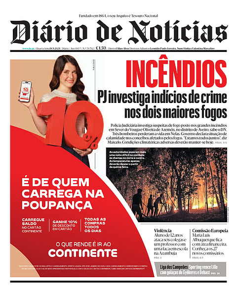 A primeira página do DN desta quarta-feira