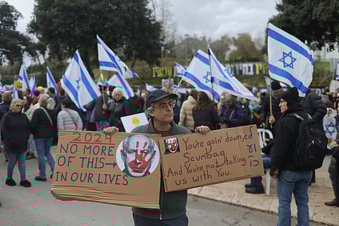 Protesto em Jerusalem, na segunda-feira, contra o primeiro-ministro israelita.