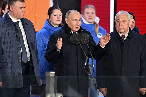 Putin esteve ontem num concerto, na Praça Vermelha, para celebrar a anexação da Crimeia.