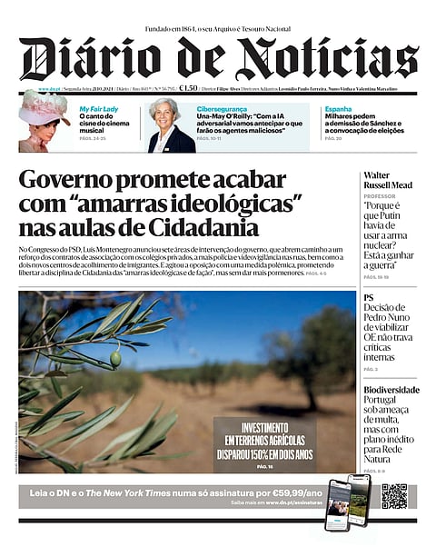 A primeira página do DN desta segunda-feira