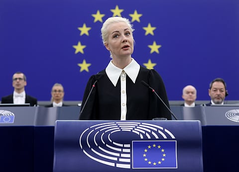 A viúva de Navalny discursou ontem no Parlamento Europeu.