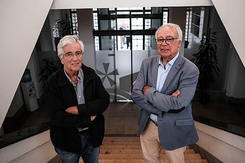 Torres Couto e Carvalho da Silva estiveram juntos em Ansião. Foto -- Nuno Brites/Global Imagens