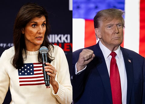 Nikki Haley e Donald Trump em campanha em New Hampshire.