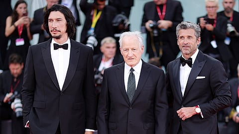 Adam Driver, Michael Mann e Patrick Dempsey na estreia mundial do filme no Festival de Veneza, em agosto.