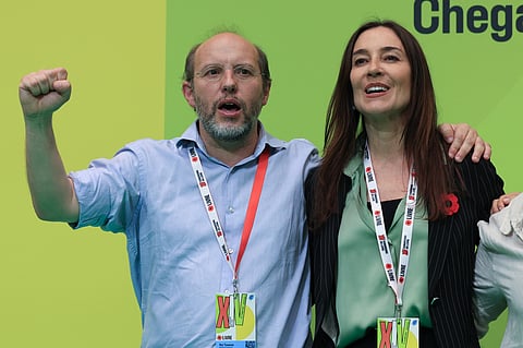 Rui Tavares (à esq.) e Filipa Pinto, candidata n.º 2 do Livre às eleições europeias.