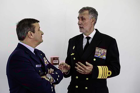 O General João Cartaxo Alves, Chefe do Estado-Maior da Força Aérea, com o Almirante Henrique Gouveia e Melo, Chefe do Estado-Maior da Armada.