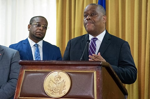 Garry Conille discursa após tomar posse como primeiro-ministro do Haiti em 3 de junho.
