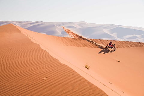 Kevin Benavides (ARG) for Red Bull KTM Factory Racing races during stage 6 of Rally Dakar 2024 from SHUBAYTAH to SHUBAYTAH, Saudi Arabia on January 11, 2024.  // Flavien Duhamel / Red Bull Content Pool // SI202401110183 // Usage for editorial use only //