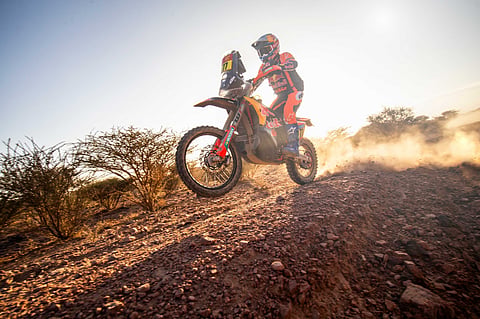 Luciano Benavides (ARG) for Red Bull KTM Factory Racing races during stage 3 of Rally Dakar 2025 from BISHA to AL HENAKIYAH, Saudi Arabia on January 07, 2025. // Flavien Duhamel / Red Bull Content Pool // SI202501071126 // Usage for editorial use only //