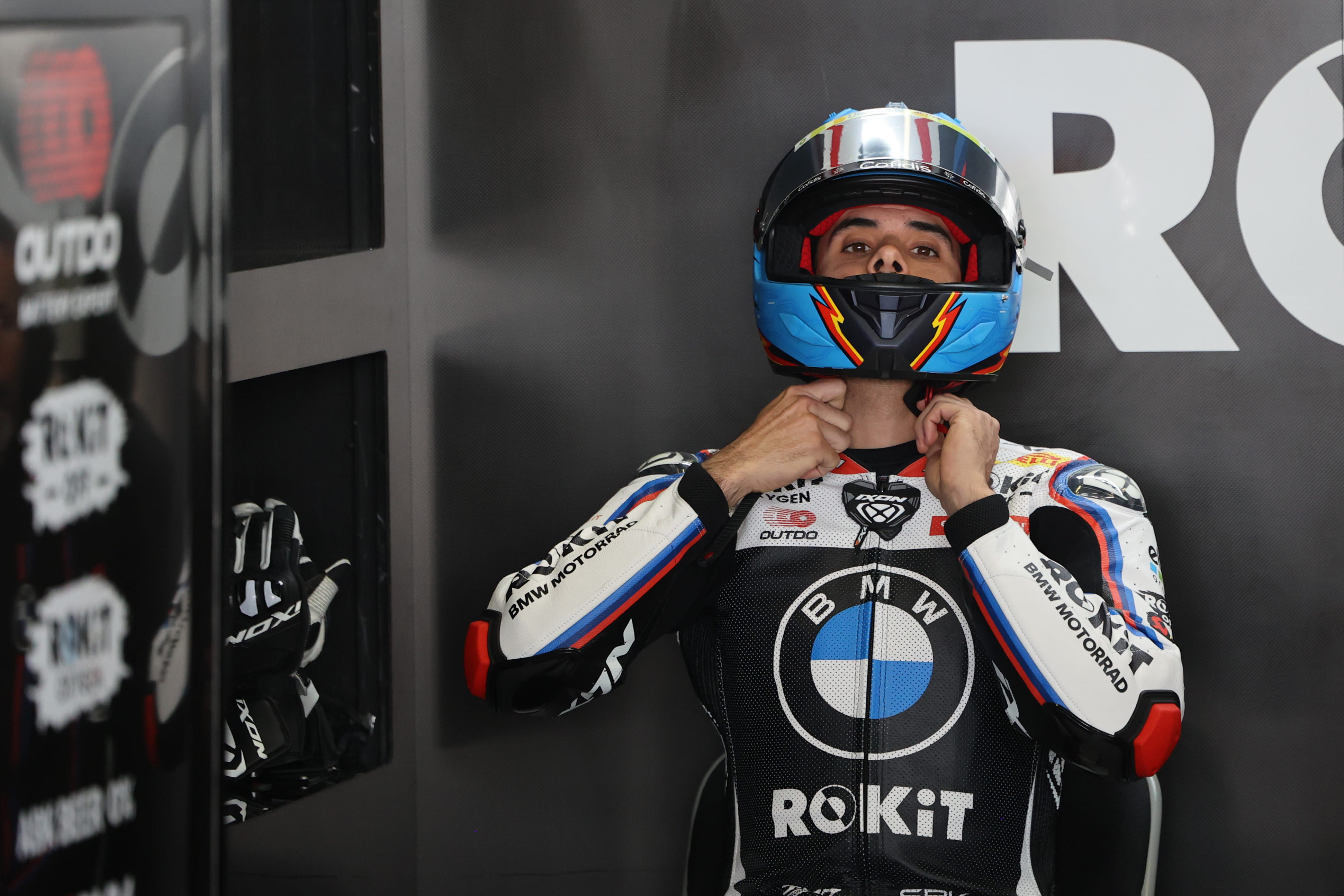 Miguel Oliveira on the podium in the first Superbike race in the Algarve