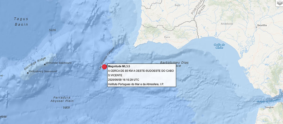3.5 magnitude earthquake with epicentre 80 kilometres off Cape St. Vincent