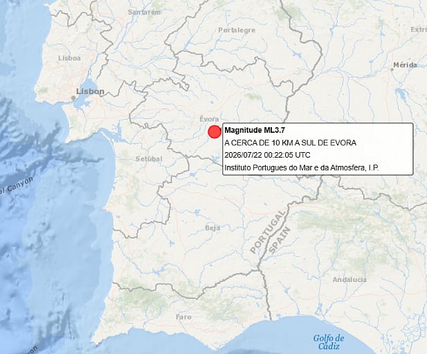 Sismo de magnitude 3,7 na escala de Richter registado em Évora