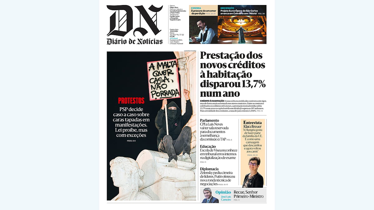 Leia aqui o DN desta quinta-feira, 22 de outubro
